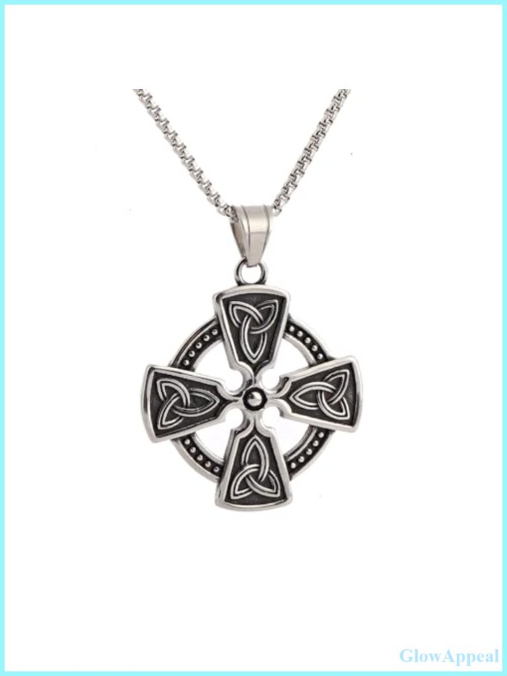 Stainless Steel Celtic Solar Cross Pendant Necklace Triquetra Trinity Knot
